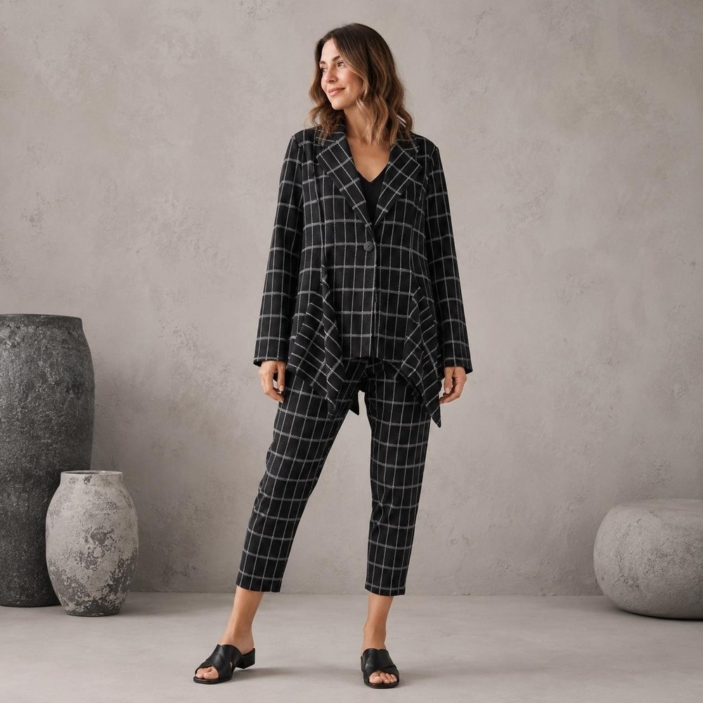 ALEMBIKA Women's Jacket Pants Set 0 Black Knit Windowpane Minimalist